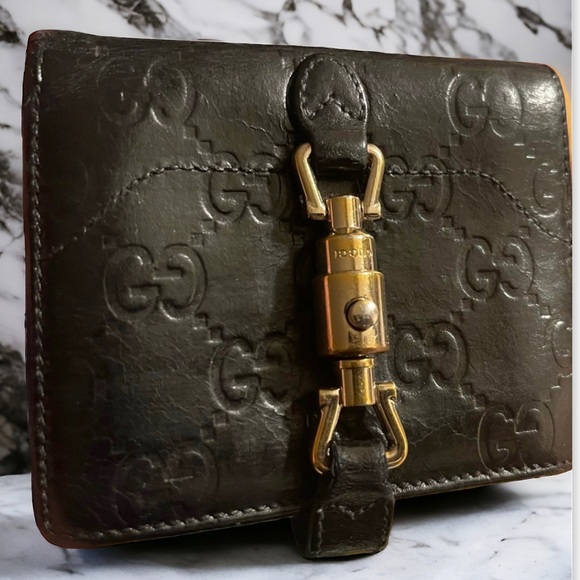 Authentic Gucci Black Guccisima Jackie 1961 I-fold Wallet GG Leather - Picture 1 of 14